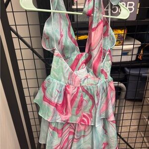 Stylish Pink and Green Mini Dress